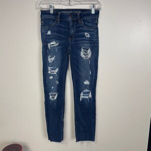 American Eagle Womens Jegging Crop Skinny Distressed Ripped Stretch Size 0